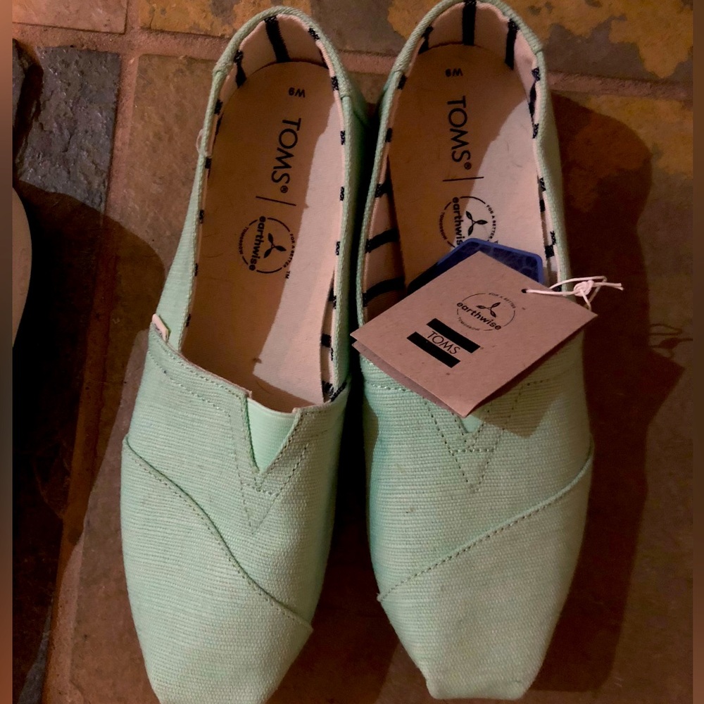 Brand New Mint Green Toms slip ons size 9